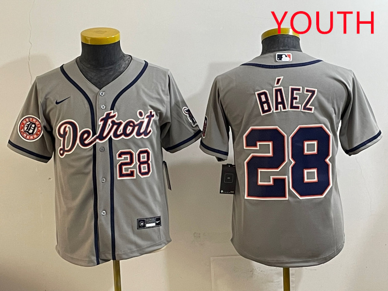 Youth 2025 Detroit Tigers #28 Baez grey Nike MLB jersey style 16